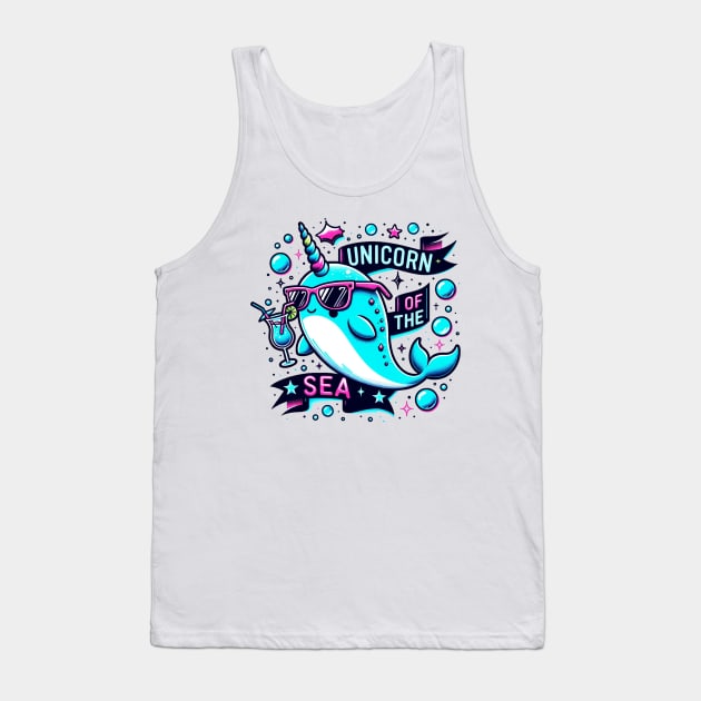 Funny Narwhal Unicorn of the Seas Tank Top by Lavender Celeste